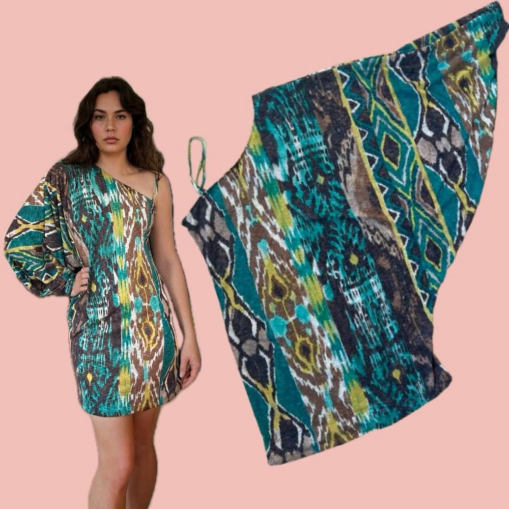 Miss Sixty Y2K Batwing Mini Dress – Asymmetrical, Colorful, Made in Italy